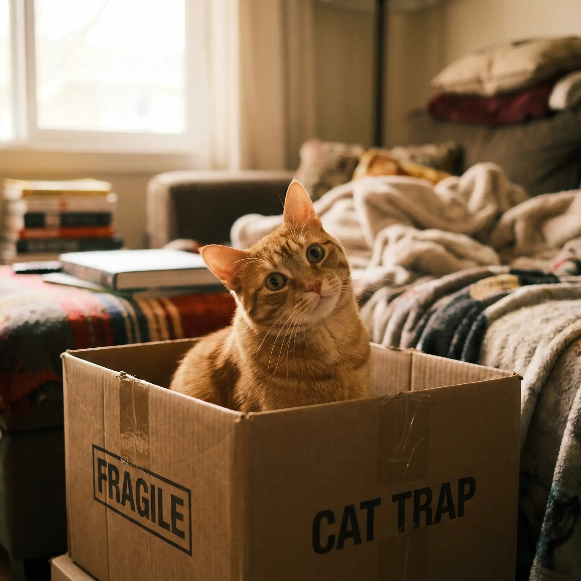 橘猫躲在纸箱里 - www.job5678.com